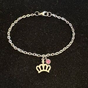 Princess Crown Charm Bracelet or anklet with birthstone charm
